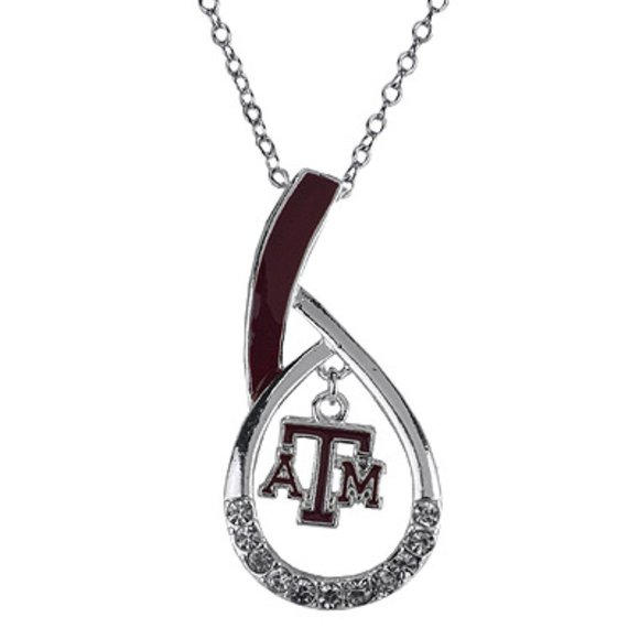 Silver Rhinestone Texas A&M Logo Football Team Fans Gameday Necklace - NEW - Picture 2 of 2